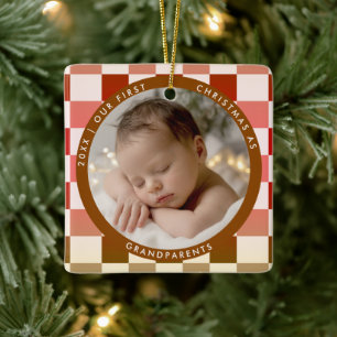 Ornement En Céramique Premier Noël des Grands-Parents Photo à Carreaux R