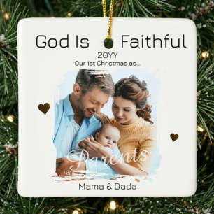 Ornement En Céramique Premier Noël des parents Photo de Dieu fidèle