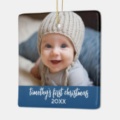 Ornement En Céramique Premier Noël du bébé - Simple bébé bleu garçon (Gauche)