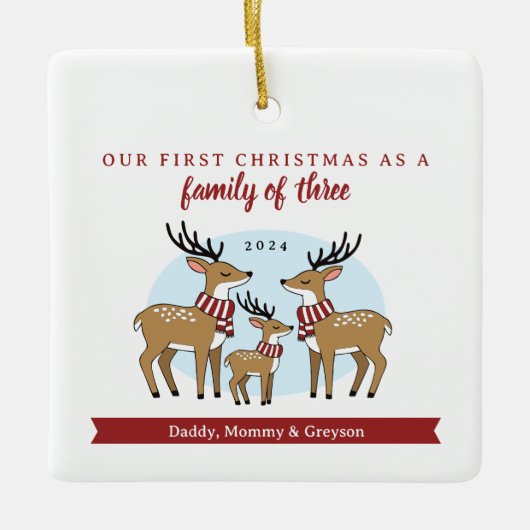 Ornement En Céramique Premier Noël en famille des trois (Devant)