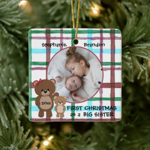 Ornement En Céramique Premier Noël en grande soeur Photo personnalisée