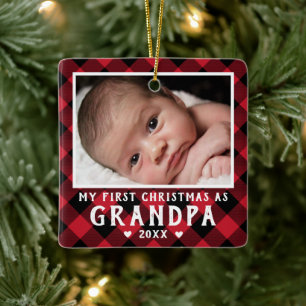 Ornement En Céramique Premier Noël en tant que grand-père Photo à carrea