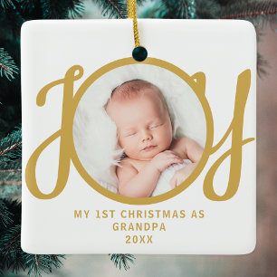 Ornement En Céramique Premier Noël en tant que grand-père Photo Script O