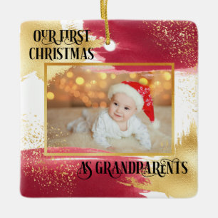 Ornement En Céramique Premier Noël en tant que grands-parents Rouge et O