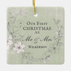 Ornement En Céramique Premier Noël en tant que M. & Mme Floral Inspirati