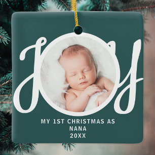 Ornement En Céramique Premier Noël en tant que Nana Photo Cadeau Vert