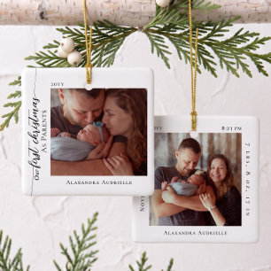 Ornement En Céramique Premier Noël en tant que parents Photo de bébé Sta