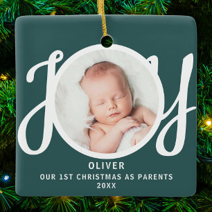Ornement En Céramique Premier Noël en tant que parents Photo Vert Cadeau