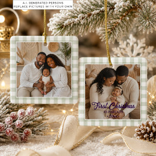 Ornement En Céramique Premier Noël en tant que parents Photos Sage Gingh