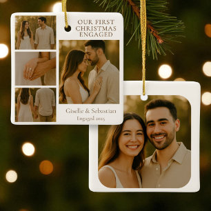 Ornement En Céramique Premier Noël engagé Photo Fiançailles Collage