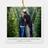 Ornement En Céramique Premier Noël engagé | Photo Fiançailles minimale (Devant)