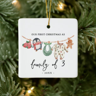 Ornement En Céramique Premier Noël Famille de 3 avec photo boho mignonne