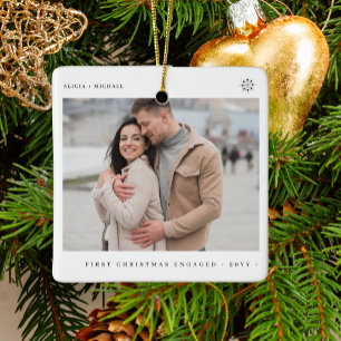 Ornement En Céramique Premier Noël fiancé photo de fiançailles moderne