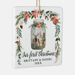 Ornement En Céramique Premier Noël Fleurs d'hiver Cerfs PHOTO DOS