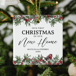 Ornement En Céramique Premier Noël Floral dans une Nouvelle Maison
