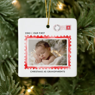 Ornement En Céramique Premier Noël Grands-Parents Timbre Postal Photo