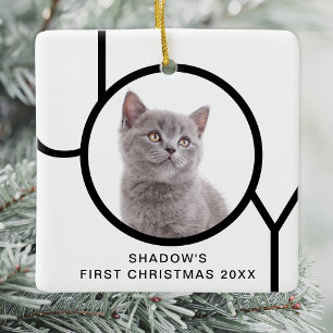 Ornement En Céramique Premier Noël Joie Cute Chat Kitten Photo personnal