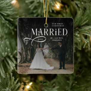 Ornement En Céramique Premier Noël Marié Photo de Couple M. et Mme