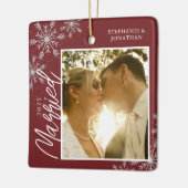 Ornement En Céramique Premier Noël Marié Red Snowflakes Photo (Gauche)
