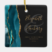 Ornement En Céramique Premier Noël Marié Turquoise Agate Gold Script (Devant)