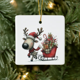 Ornement En Céramique Premier Noël mignon renne Whimsical Customisé