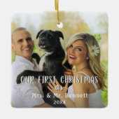 Ornement En Céramique Premier Noël moderne Script Mariage photo (Devant)