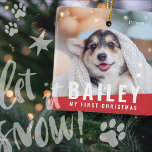 Ornement En Céramique Premier Noël personnalisé Photo moderne année<br><div class="desc">Ce design simple et moderne est composé de typographie sans serif. Ajoutez une photo d'animal de compagnie personnalisée.</div>