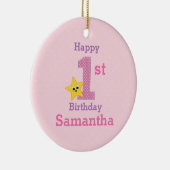 Ornement En Céramique Première fille d'anniversaire, rose avec étoile ja (Droite)