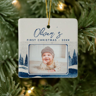 Ornement En Céramique Première Noël de bébé forêt d'hiver photo