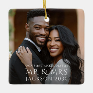 Ornement En Céramique Première Noël en tant que photo de couple M. et Mm