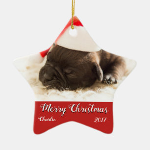 Ornement En Céramique Première personnaliser d'ornement de Noël du chiot