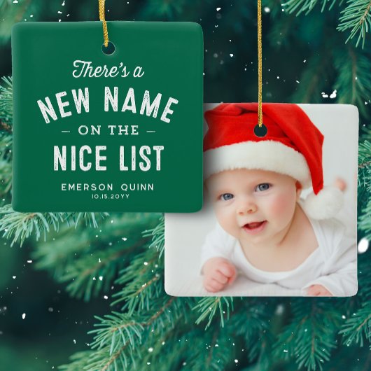 Ornement En Céramique Première photo bébé de Noël mignon vert