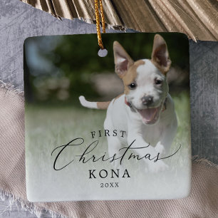 Ornement En Céramique Première photo de chien de Noël de chiot Delicate
