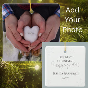 Ornement En Céramique Première photo de couple fiancé Noël Élégant