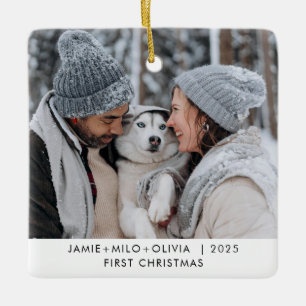 Ornement En Céramique Première photo de Noël Couple