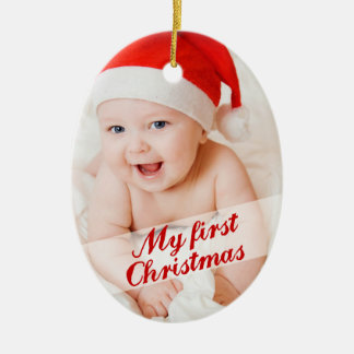 Ornement En Céramique Première photo de Noël Cursive du bébé