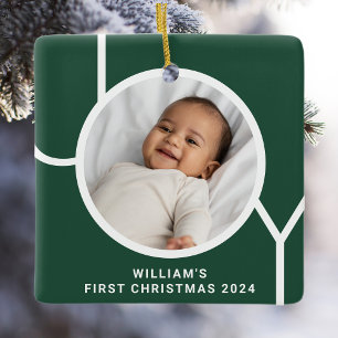Ornement En Céramique Première photo de Noël de bébé Keepsaké vert