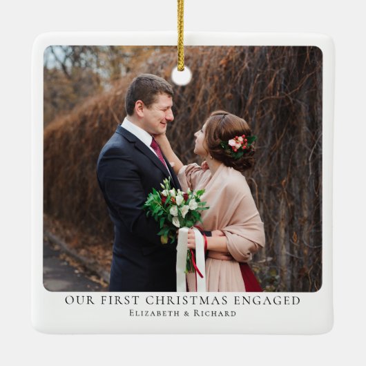Ornement En Céramique Première photo de Noël personnalisable Engagé Mini (Dos)