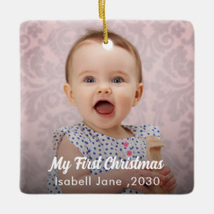 Ornement En Céramique Première photo de nouveau-né de Noël de Chic Baby