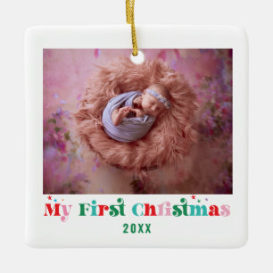 Ornement En Céramique Première photo personnalisée de Noël du bébé moder