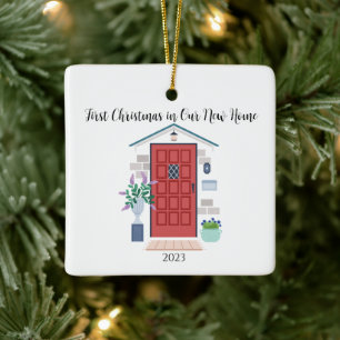 Ornement En Céramique Première porte rouge Noël dans notre nouvelle mais