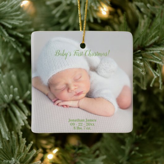 Ornement En Céramique Premières statistiques de naissance de Noël du béb (Arbre)