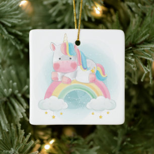 Ornement En Céramique Pretty Pastel Unicorn