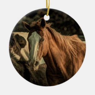 Ornement En Céramique Primitive rustique de l'ouest cheval sauvage
