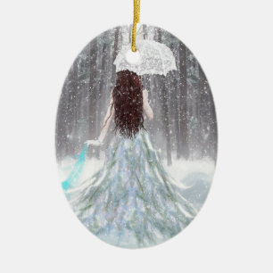 Ornement En Céramique Princesse abstraite de neige d'hiver d'ange