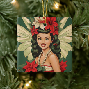 Ornement En Céramique Princesse de Noël Tropical Rétro 50s