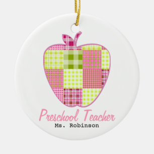 Ornement En Céramique Professeur d'école maternelle d'Apple de plaid