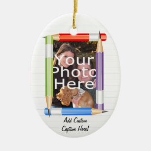 Ornement En Céramique Professeur ovale de photo faite sur commande/Noël