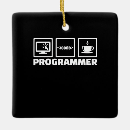 Ornement En Céramique Programmeur Écrire Code Et Boire Café (Devant)