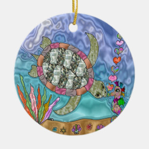 Ornement En Céramique Psychédélic Sea Turtle Seahorse